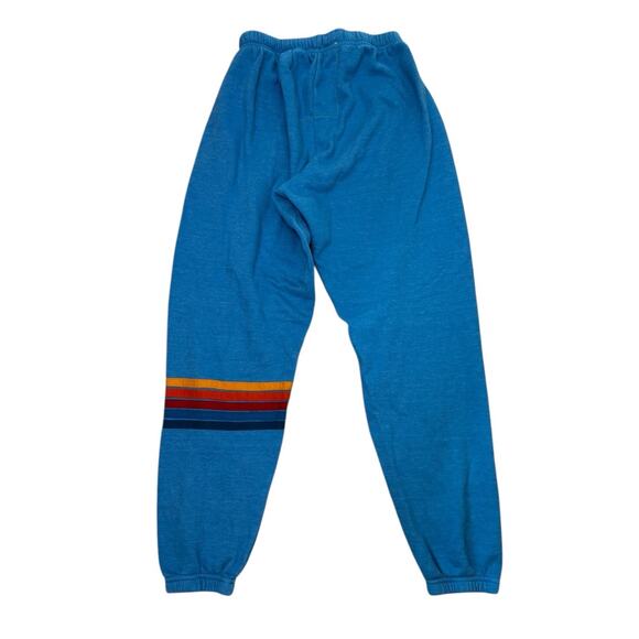 Aviator Nation Rainbow Stitch Sweatpants Size SMALL Ocean Blue 5 Stripe Active - Picture 2 of 9